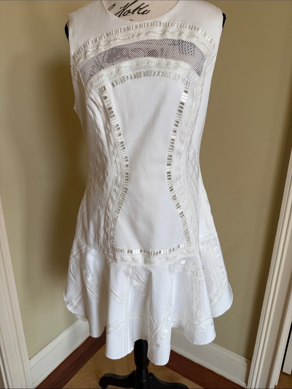 Robert Rodriguez White Lace-Inset Mini Dress